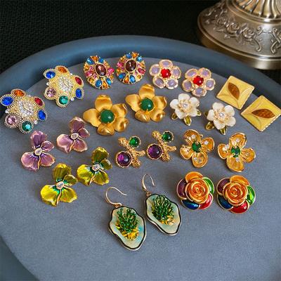 Brincos com pinturas a óleo gotejadas, brincos retrô elegantes, brincos premium, presentes