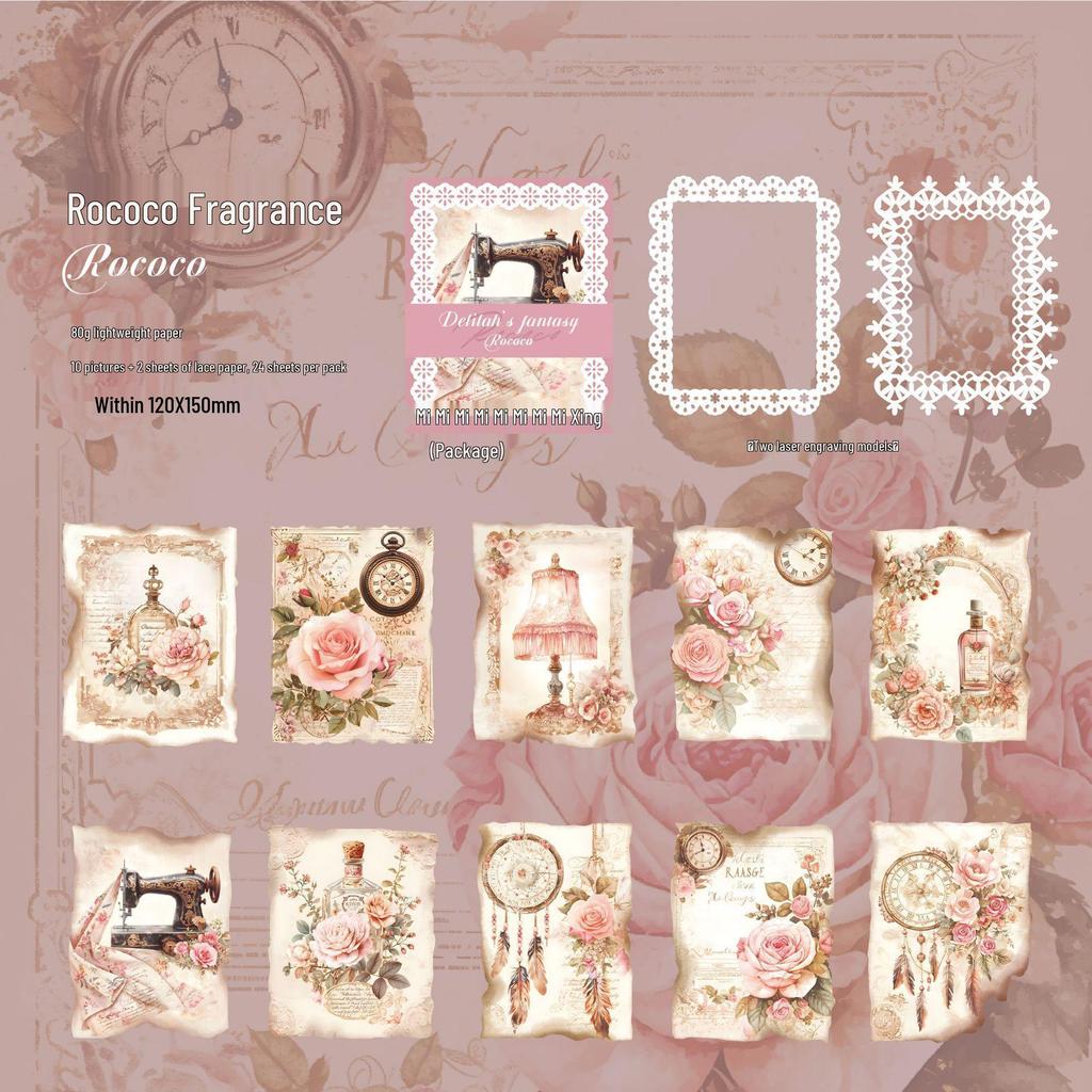 Dark Shadow Phantom Fantasy Chronicle Retro Lace Paper - 24 Sheets, 6 Styles.