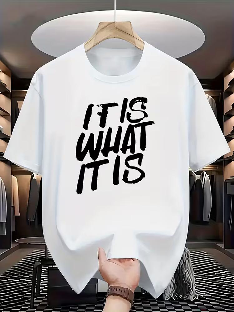 Mens funny tshirt with it is what it is print casual short sleeve trendy tee S