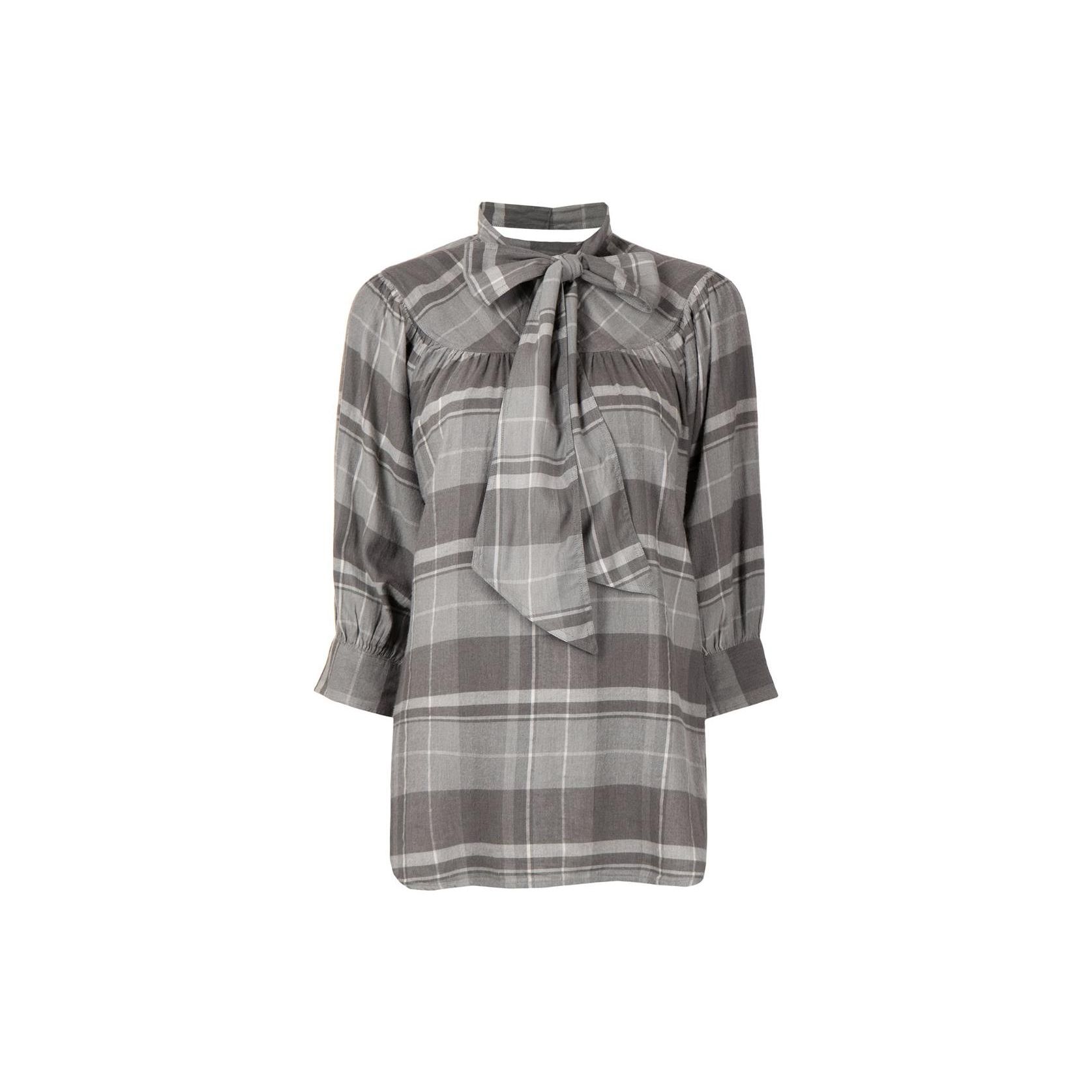 Ralph Lauren SS23 Plaid Pattern Print Tie Waist Three Quarter Sleeve Shirt Women Gray 211841915-001 XXS