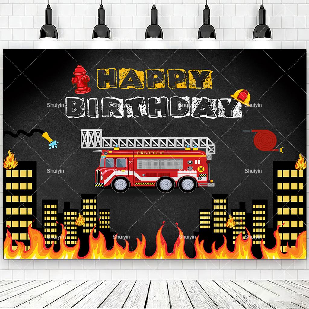 Sfondo a Tema Pompieri e Camion dei Pompieri Cartoni Animati Decorazioni Compleanno Ragazzo Fiamme Rosse Articoli per Feste Sfondo Fotografico