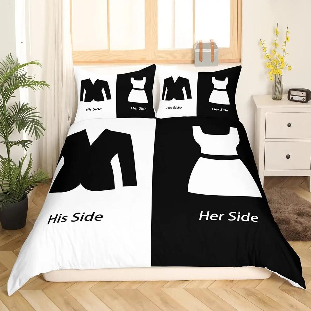 Paarvögel Bettbezug Queen Valentinstag Bettwäsche-Set Äste Tierische Steppdecke Rot Schwarz Liebesschlaftag Deckenbezug