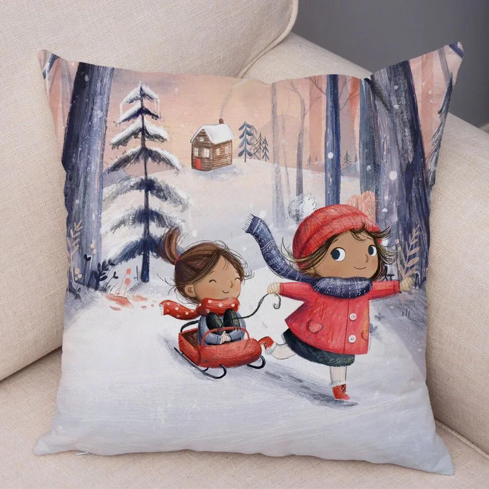 Față de pernă decorativă Artă Lume de basm colorată, Minunată față de pernă cu fetiță de desene animate, pentru canapea, casă, față de pernă super moale de pluș