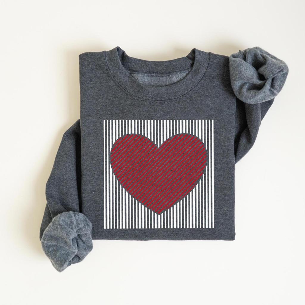 European Size Retro Striped Heart Print Women's Thin Fleece Hoodie for Autumn/Winter
