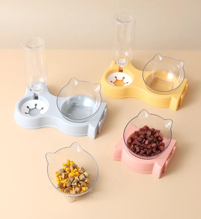 Pet Cat Food Bowl Automatic Feeder All-in-One Splice Dog Cat Food Bowl and Drinking Fountain Drinking Raised Standing Dish Bowl
