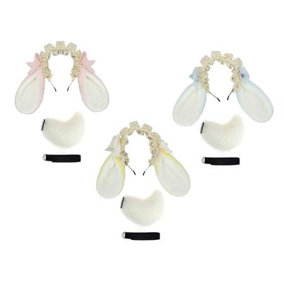 Diadema de Orejas de Conejo Cola de Piel Sintética Diademas de Orejas de Animal Cola Corta de Conejo Disfraz de Cosplay de Halloween Disfraz de Conejo