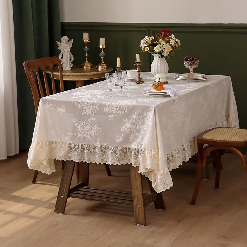 Thickened Lace Tablecloth French Retro Ruffle Edge Dining Table Mat High-End Rectangular Tablecloth