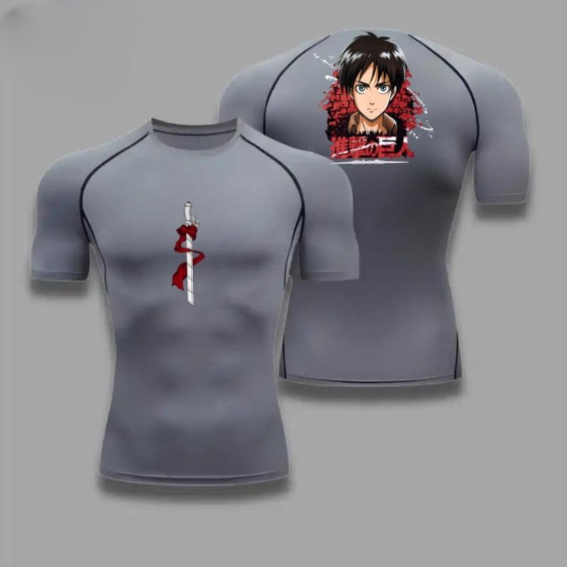 Eren Yeager Graphic Compression Shirts for Men Gym Workout Running Summer Athletic Quick Dry Tees Tops Short Sleeve Rash Guard
