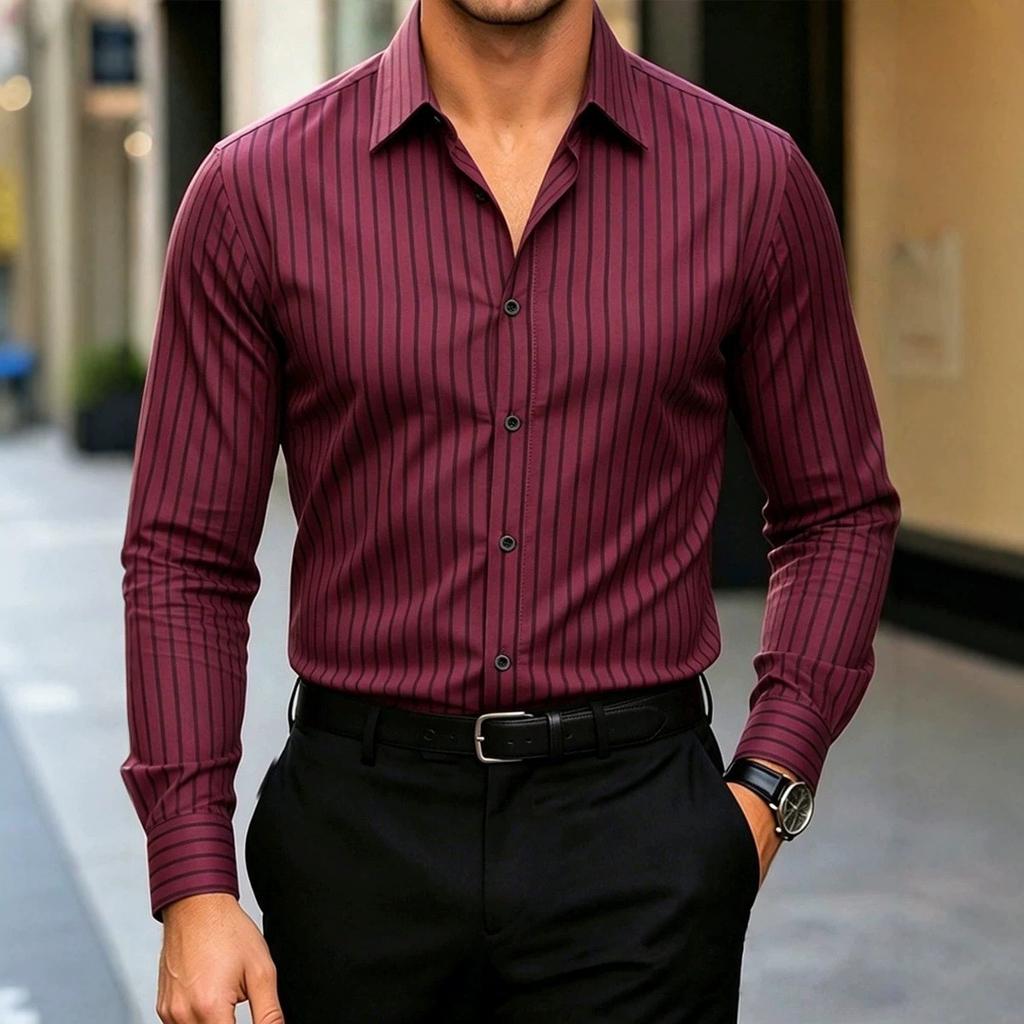Black Striped Long Sleeve Shirt Collar For Glamorous Party-Wear Men White Shirt Fall Formal Ceremony