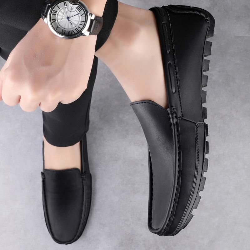 Elegant Versatile Loafers Outdoor Man Flat Bottomed Anti Slip Comfortable Driving Shoes Urban Business Men Leather Shoes