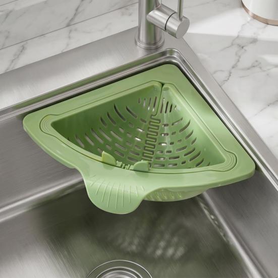 2 Peças Peneira Magnética Triangular para Ralo de Pia, Filtro de Resíduos de Alimentos para Cozinha com Fundo de Rosca, Suporte de Esponja à Prova de Ferrugem, Organizador de Canto de Pia, Casa