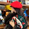 Lady's Red Christmas Beret with 3D Christmas Tree Decoration - Elastic Drawstring Closure, Lightweight