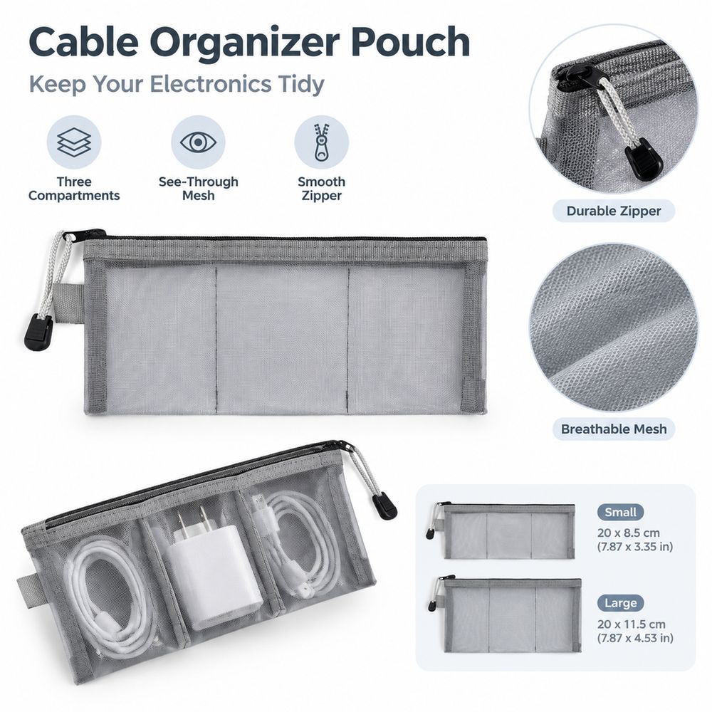 Mesh Fabric Electronics Organizer Pouch See Through Mesh Zipper Pouch Travel Organization