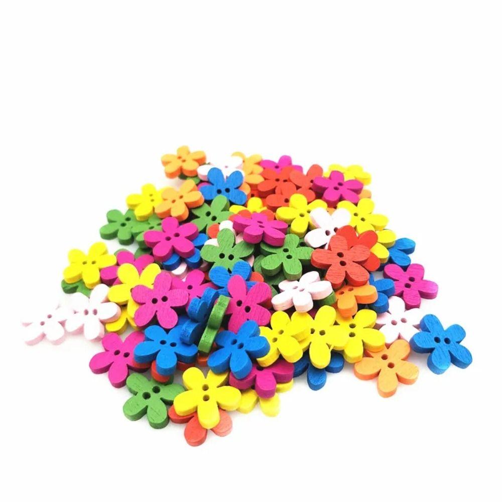 100pcs Flower Shaped Flower Wooden Button 2 Holes Sewing Button Clothing Button  Clothing Sewing
