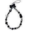 Women's Black Crystal Beaded Phone Lanyard with Bow - Cute Anti-Lost Chain Pendant Ornament