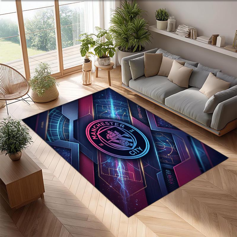 Manchester City Printed Flannel Area Rug Non Slip Soft Polyester Floor Carpet Indoor Decor Mat for Bedroom Living Room Sofa