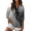 Women Casual V Neck Button Front Three Quarter Sleeve Blouse Striped Plaid Print Cotton Linen Top Lightweight Breathable