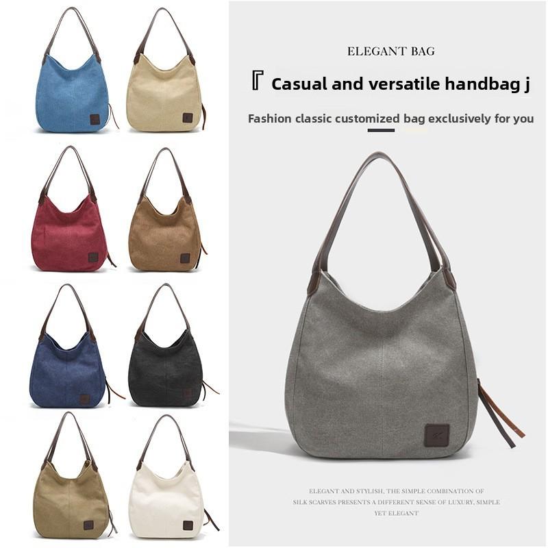 Borsa a Tote in Tela da Donna con Scomparti Multipli e Chiusura a Zip per Uso Quotidiano