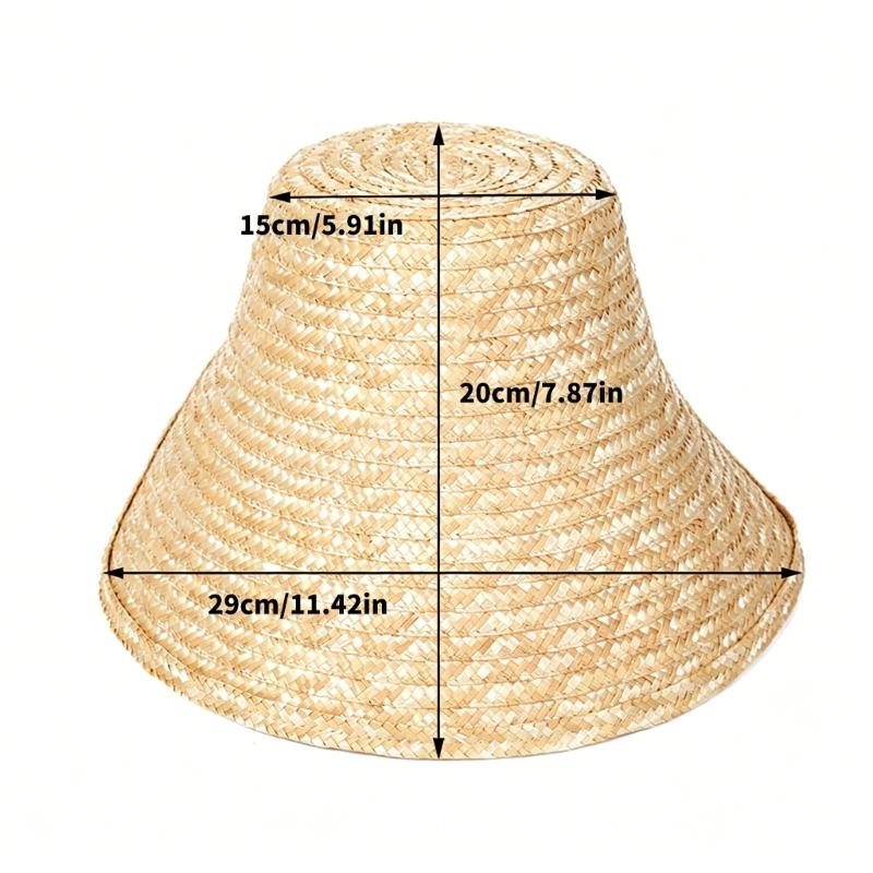 Natural Woven Straw Bonnet Hat Decorative French Style Wide Brimmed Sun Hat For Outdoor Garden Party Photography