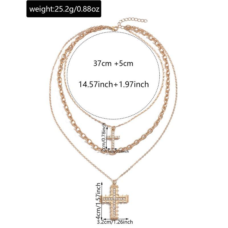 Fashion Trend Double Cross Pendant Necklace Niche Design Sweet Cool Diamond Creative Clavicle Chain