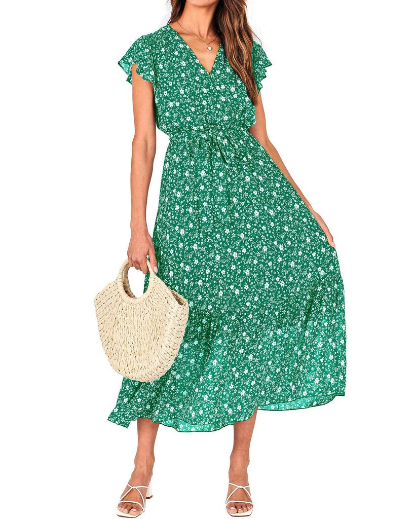 2024 Women's Summer Short-Sleeve Elastic Waist Chiffon Dress