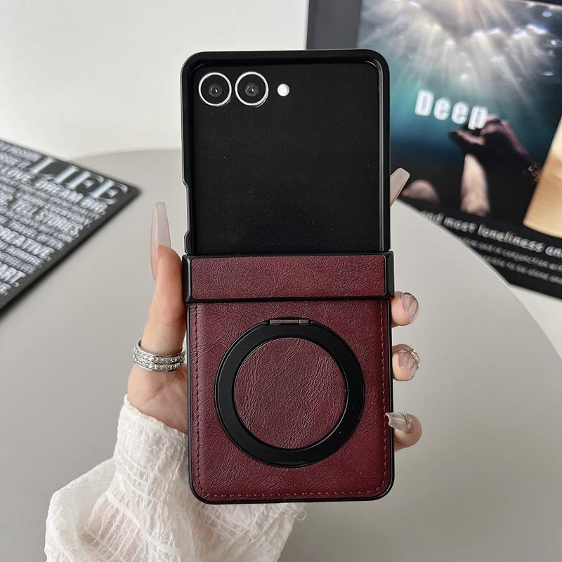 For Samsung Galaxy Z Flip 8 7 FE 6 5 4 3 Flip7 Flip6 Flip5 Hinge Protection Magnetic Case 360 Rotating Ring Holder Leather Cover