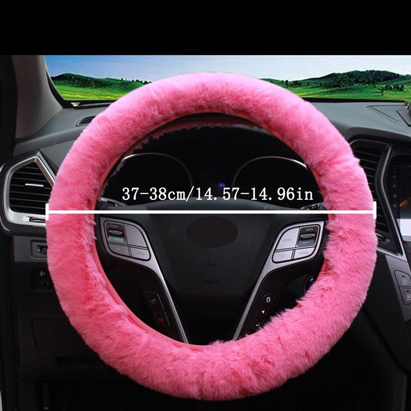 Car Steering Wheel Cover Gearshift Handbrake Cover Protector Decoration Warm Thick Plush Collar Soft Black Pink Women Man