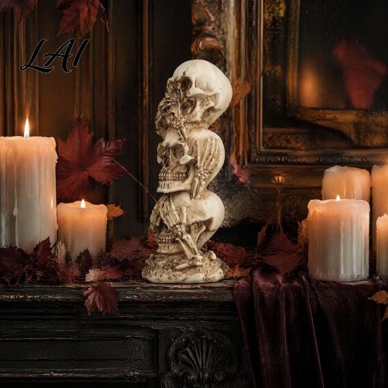 Personalized Shelf Display Stacked Skull Heads Statue Gothic Resin Figurine See Speak Home Accents Hear No Evil Skulls Sculpture for Halloween Table