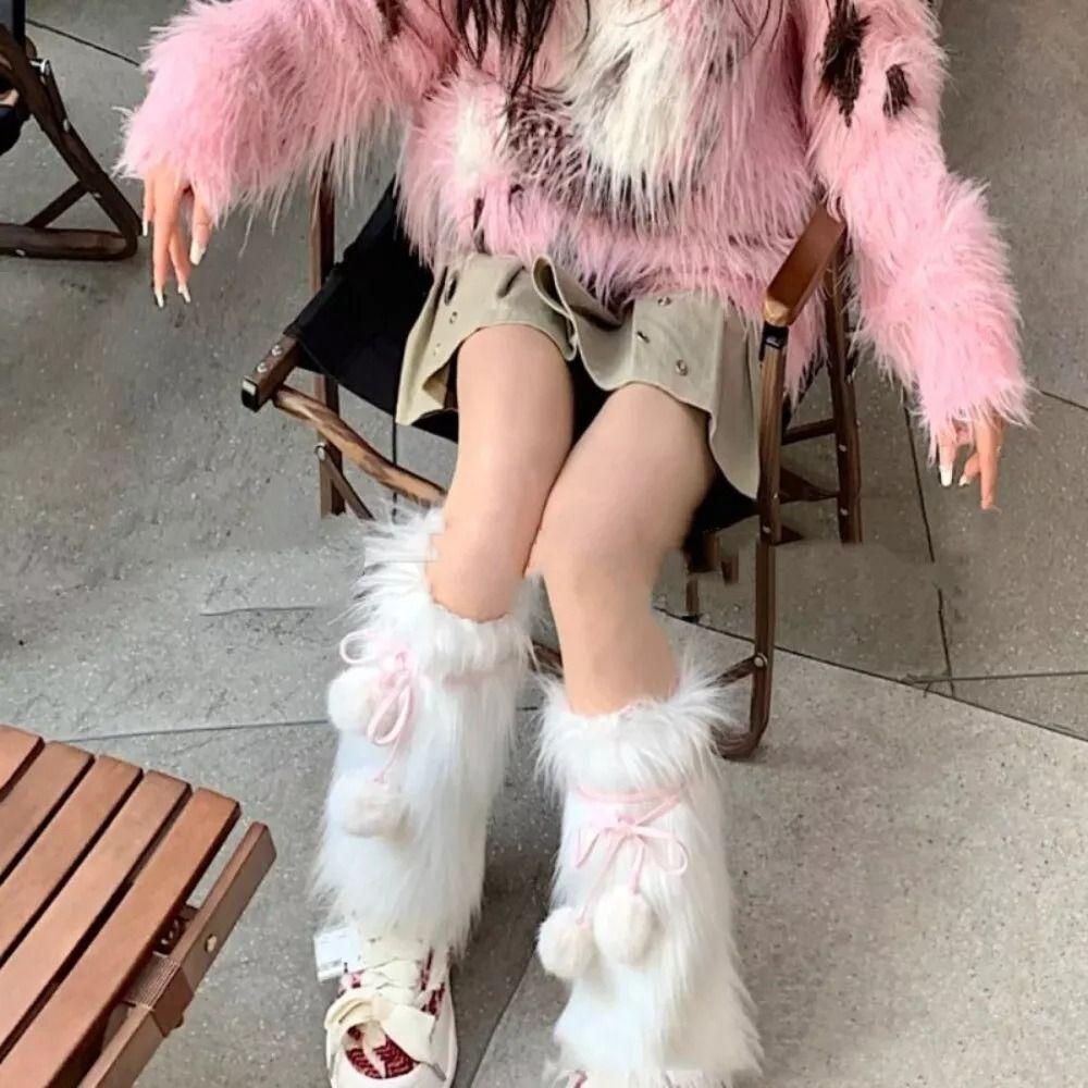Sweet Cool Leg Warmers Faux Fur Furry Long Tube Socks Fashion Boot Cover Socks