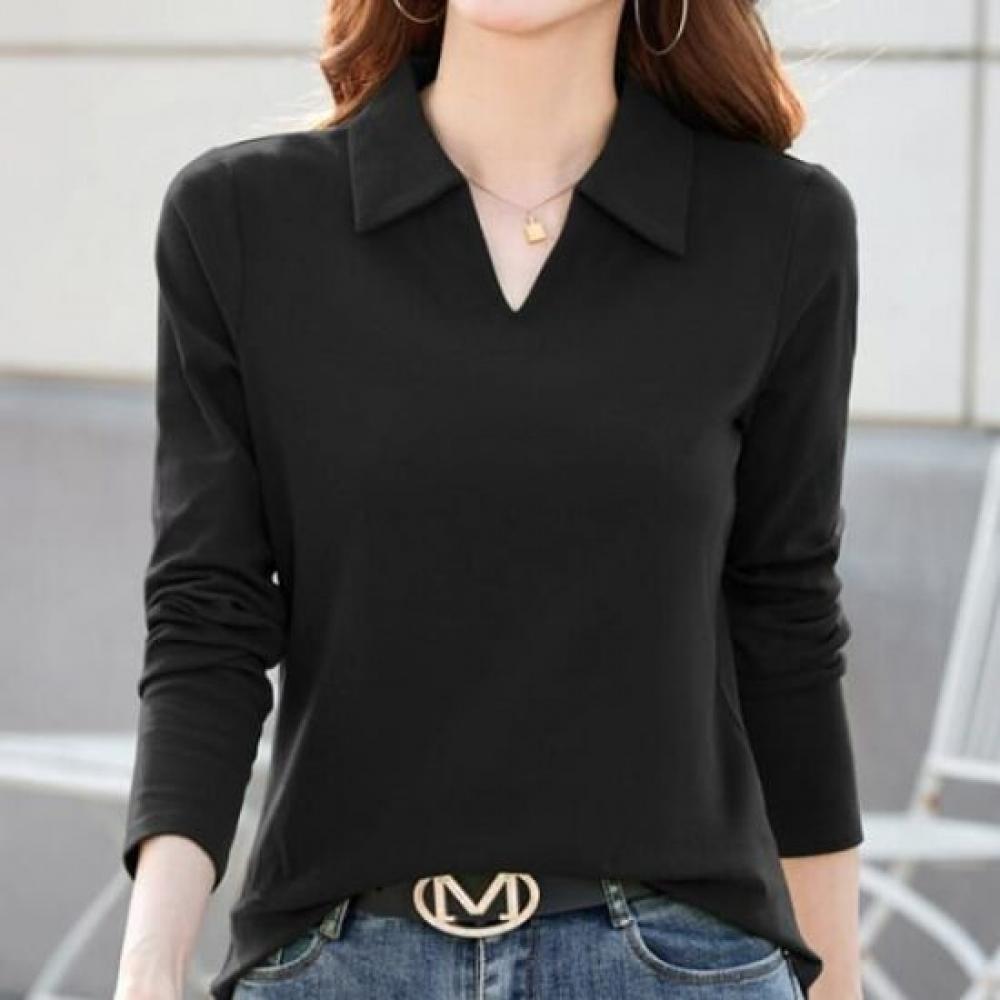 Navava Women Solid Daily Collar Long Sleeve T shirT nT3205