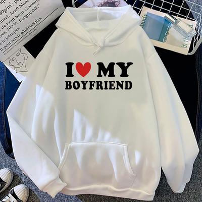 „I Love My Boyfriend“-Kapuzenpullover für Damen, Unisex, koreanischer Stil, lustige grafische Y2K-Ästhetik, Damen-Unisex-Anime-Sweatshirts