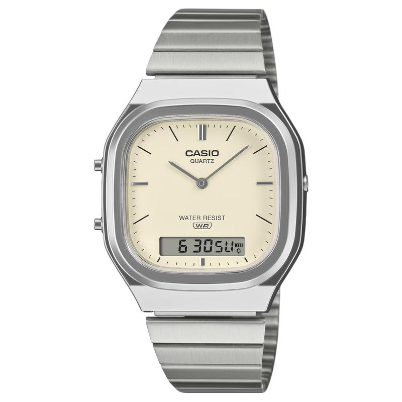 

CASIO VINTAGE series, fashionable and simple dual display, Quartz, Steel Strap, , same style for men and women, white dial AQ-240E-7A2 білий
