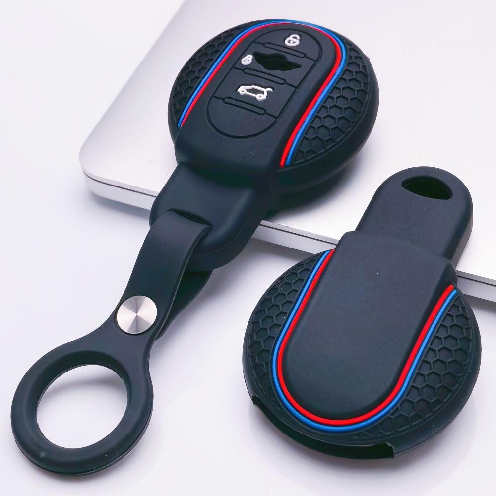 Silicone Car Key Fob Cover Case with Keychain for BMW Mini Cooper F54 F55 F56 F57 F60 3, Fits BMW Cooper F54 F55 F56 F57 F60 Sport Stripe Soft Skin
