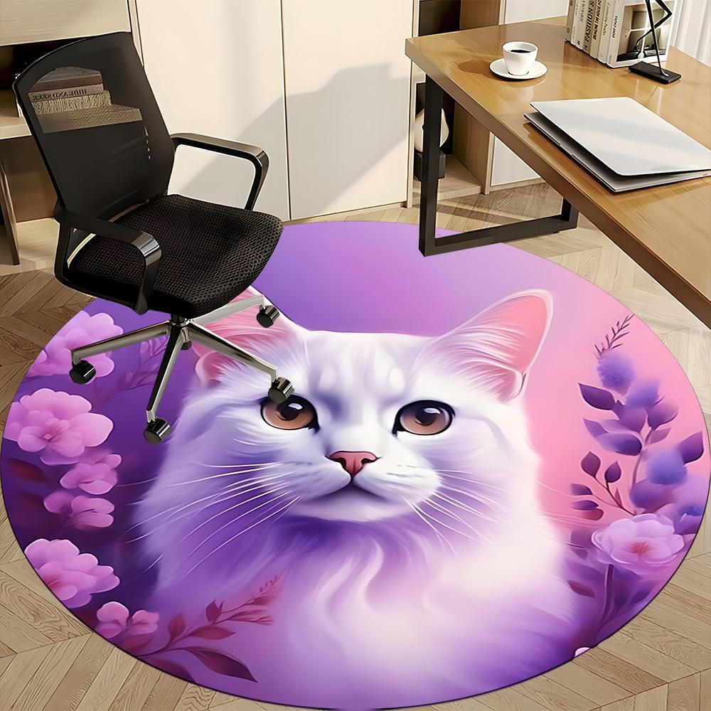 1pc Cat Portrait Carpet for Office Non Slip, Round Carpet, Soft & Comfortable, Carpet for Office, Lightweight Round Floor Mat