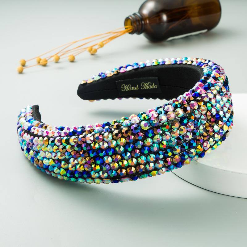 

Super Flash Full Crystal Wide Brim Thenked Sponge Однотонний обруч для волосся Жіноча пов язка для преси Художня пов язка OneSize зелений