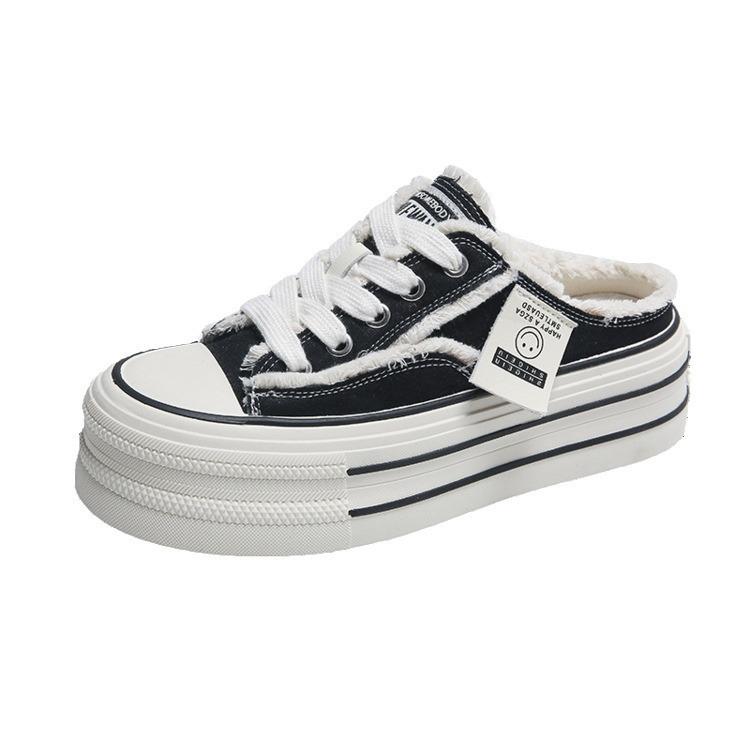 Scarpe di tela con nuova piattaforma autunnale Scarpe da ragazza con punta tonda in pizzo color block Scarpe alla moda Mezze pantofole sportive con punta chiusa