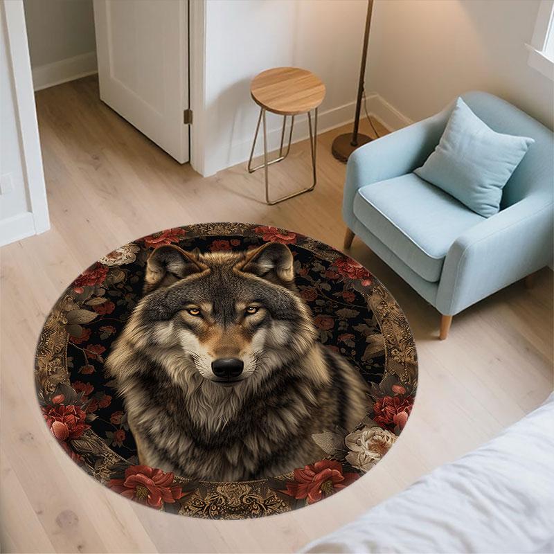 Wolf pattern round rug,Carpet Rug for Living Room Bedroom Playroom ,Non-slip Floor Mat,Holiday Gifts and Birthday Gifts.