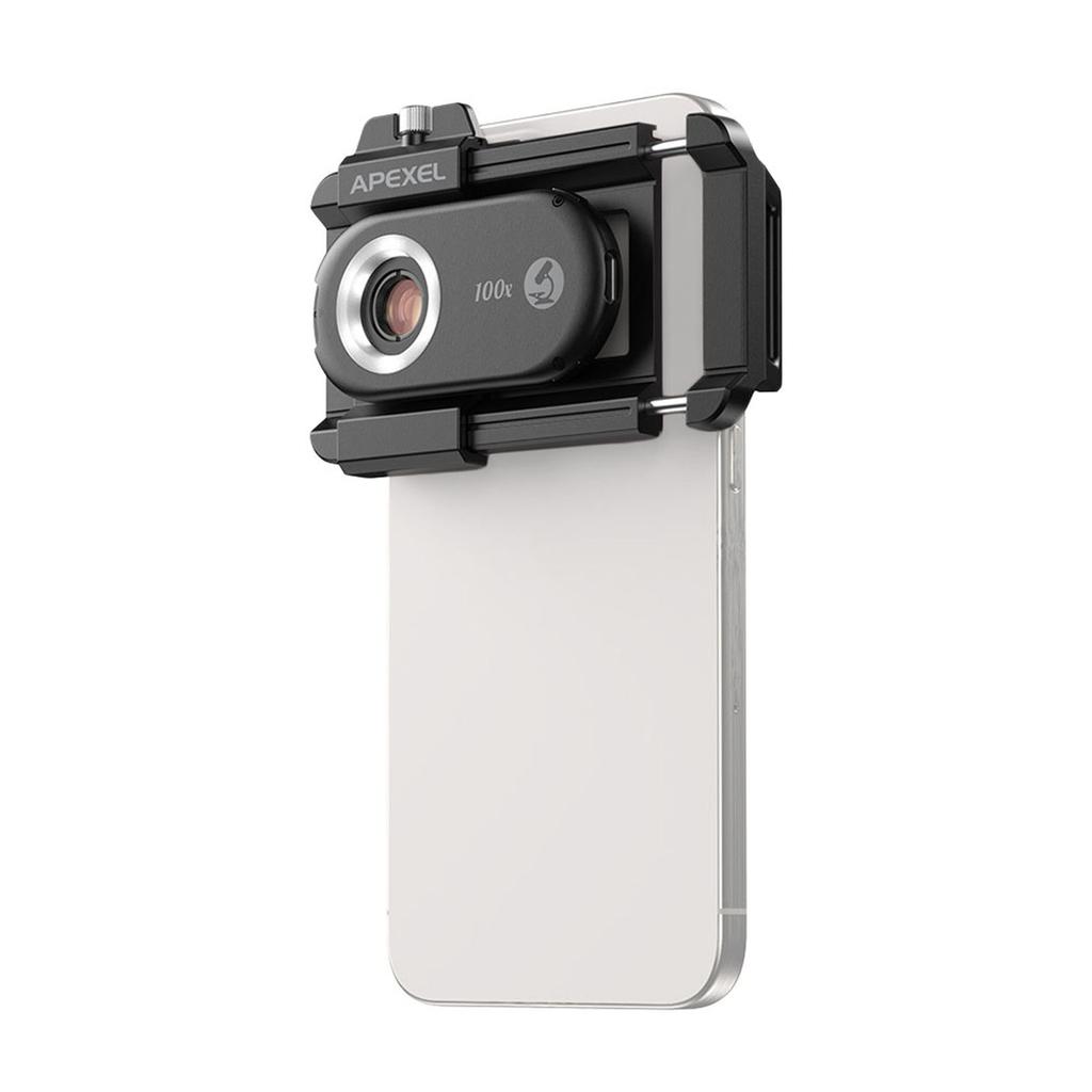 APEXEL APL-MS100 100X Mikroskoplinse for mobiltelefon med LED/UV-lys Innebygd CPL-filter Batteri