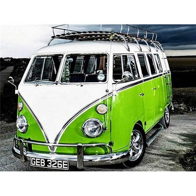 5D-Diamant-Stickerei zum Selbermachen, Bus, Diamant-Gemälde, Kreuzstich, Kunsthandwerk, Diamant-Mosaik-Set, komplett, quadratisch, rund, Strass, Heimdekoration