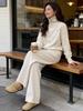Korean Style Knit Sweater & Wide Leg Pants Set - Women's Spring/Autumn Slimming Hoodie Sportswear Two-Piece Set