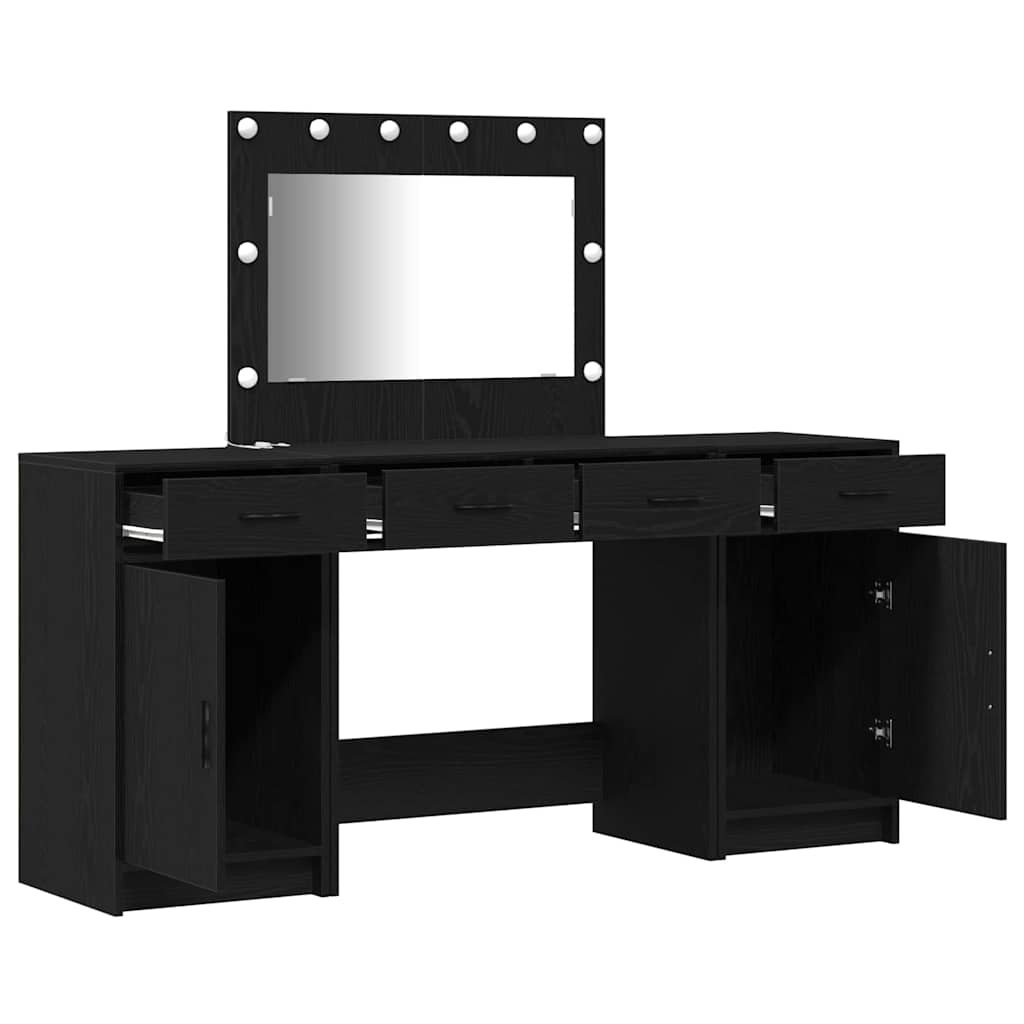 Makeup Table with Mirror Lighting (3 pcs) Black Particleboard