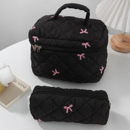 Yousheng Quilted Cosmetic Case Soft Makeup Pouch with Bow Embroidery Travel Toiletry Organizer for Women Girls Makeup