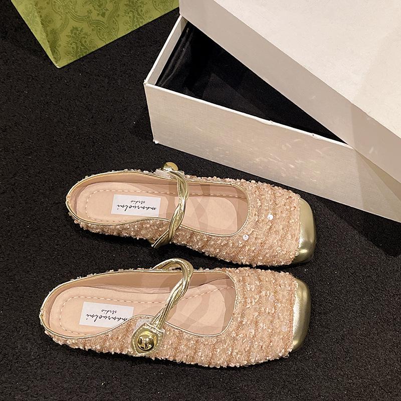 Sequined Bag Head Slippers Women's Outer Wear Spring New Flat Bottom Half Drag Light and Comfortable Slippers