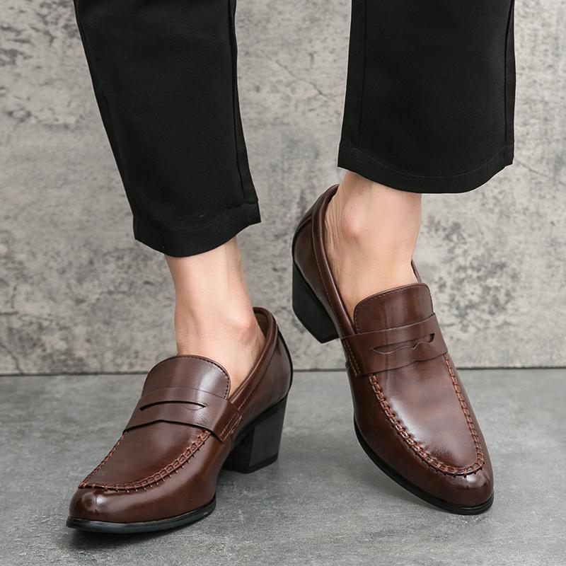 New Men's British  Black Brown Patent Leather Height Increasing Shoes Penny Loafter Formal Wedding Prom Homecoming Oxfords