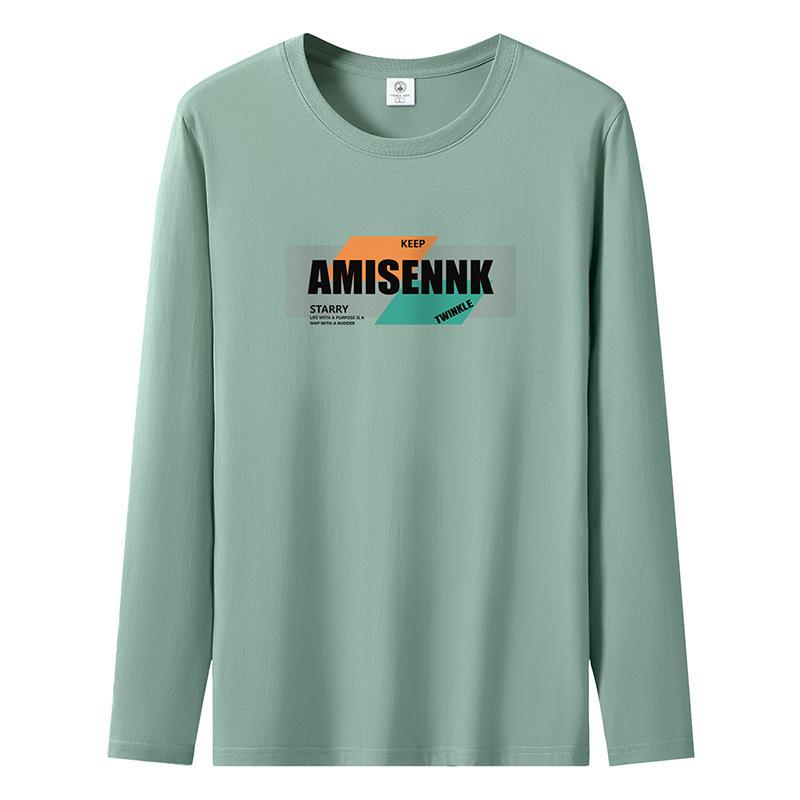 S-5XL Mens Long Sleeved T-Shirt Pure Cotton Man Big Size Crew Neck Sweatshirt