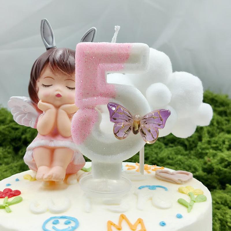 Creative Design Pink White Butterfly Number Candle Birthday Candle Cake Decoration Party Candle