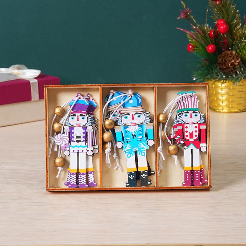 1set Wooden Nutcracker Soldier Christmas Tree Hanging Supplies Nutcracker Puppet Wooden Pendants For New Year Home Decoration