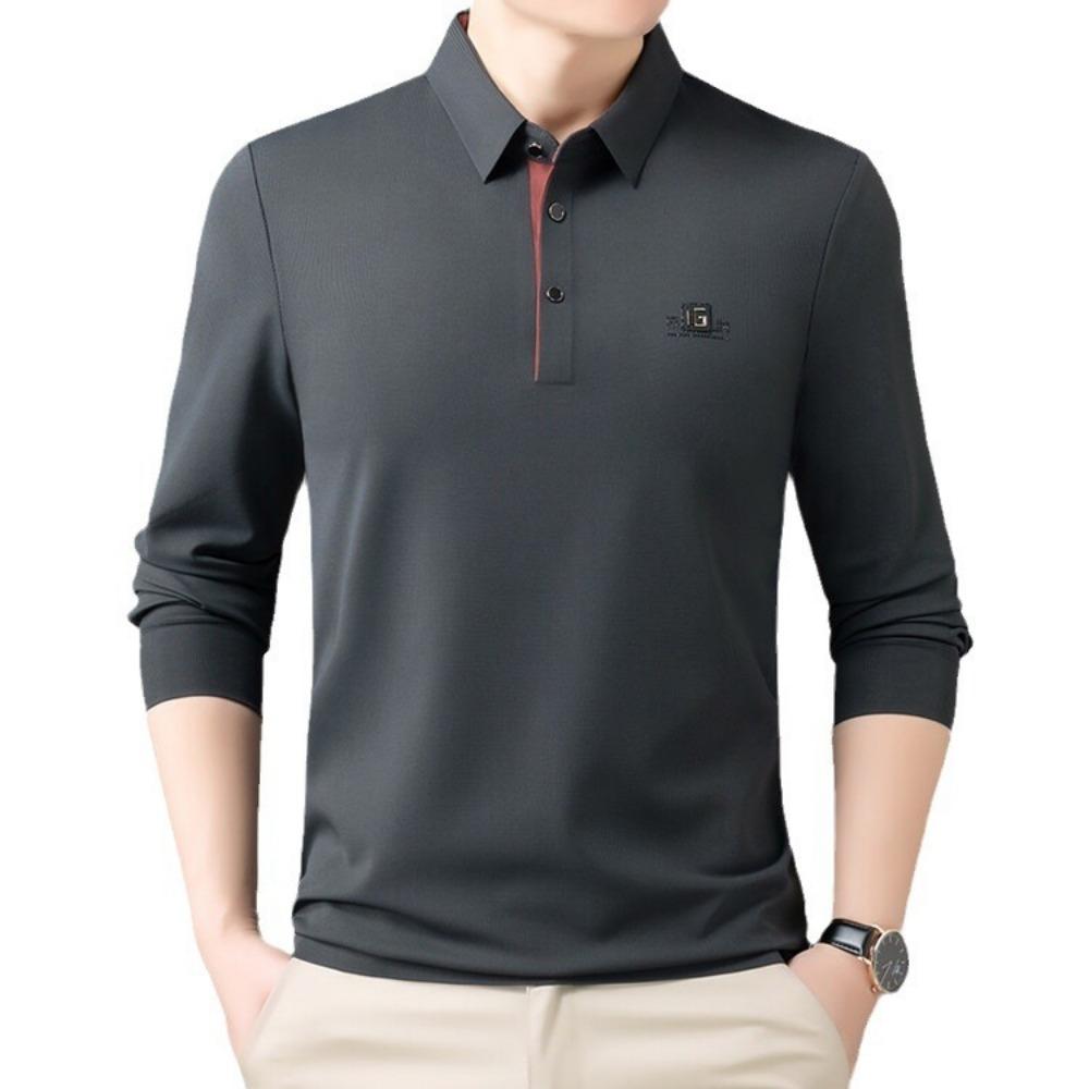 Men Polo Long Sleeve T Shirt Simple Business Casual Loose Middle Age Top