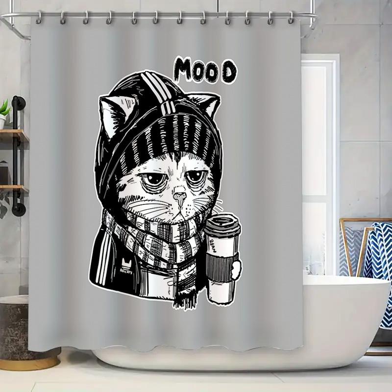

Cat Shower Curtain Cute Kitten Bathroom Decor Washable Fabric Liner Home Decor Japanese Style Kawaii Room Divider W60H190(CM)-1 Pcs