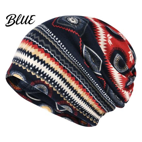 Versatile Lazy Style Hair Tie Women's Geometry Print Slouchy Hat Casual Soft Stretch Skull Colorful Geometric Pattern Hat Cap Warm Cancer
